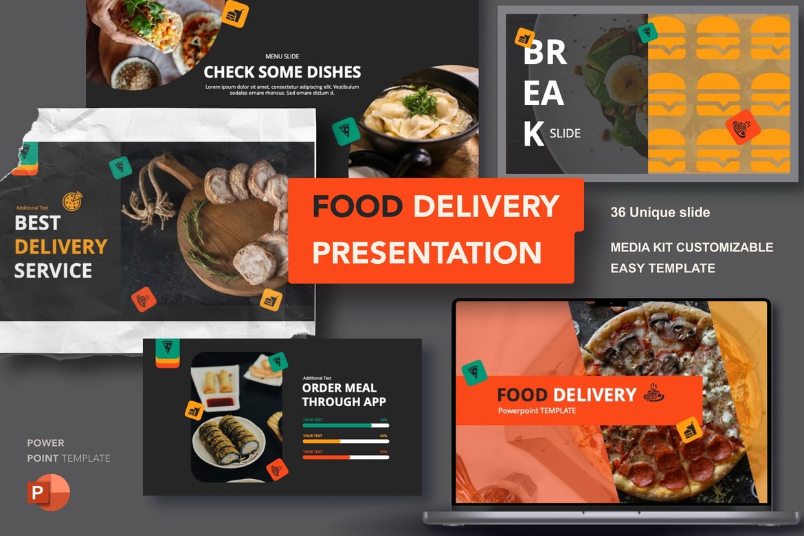 Template Powerpoint Presentasi Pengantaran Makanan yang Menarik dan Modern
