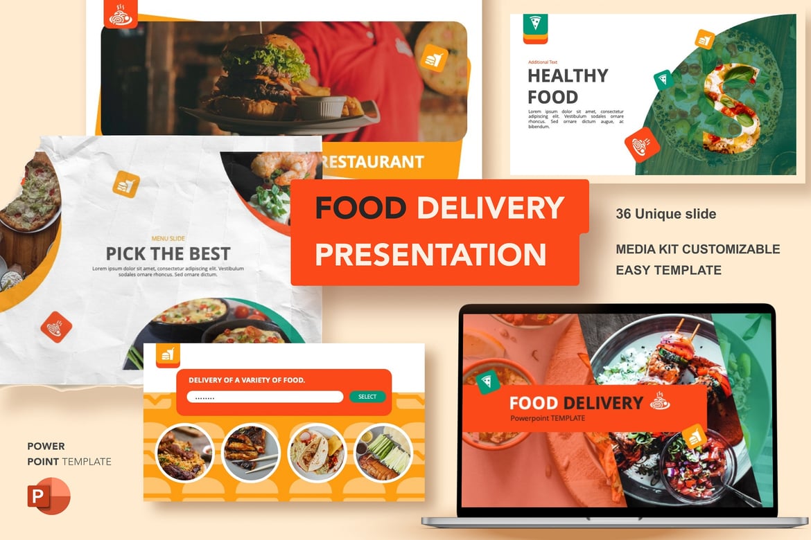 Template Powerpoint Pengantaran Makanan yang Menarik dan Multifungsi