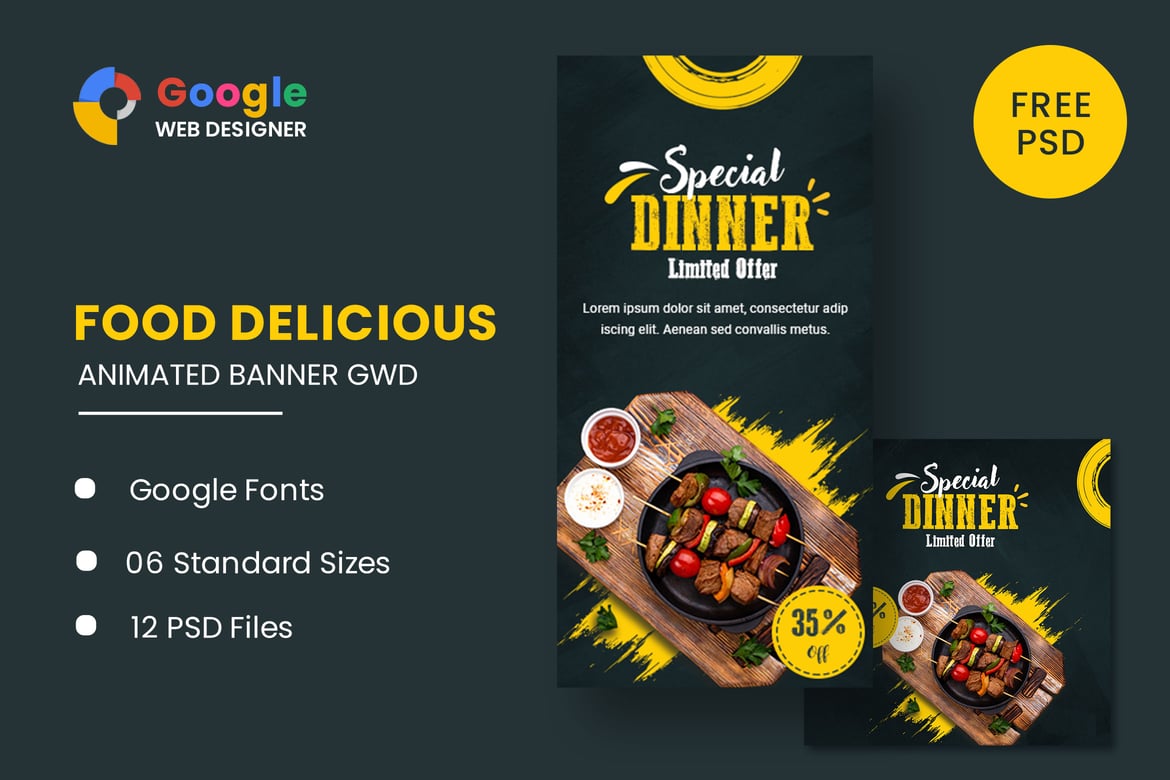 Template Banner Animasi Makanan untuk Makan Malam yang Menarik