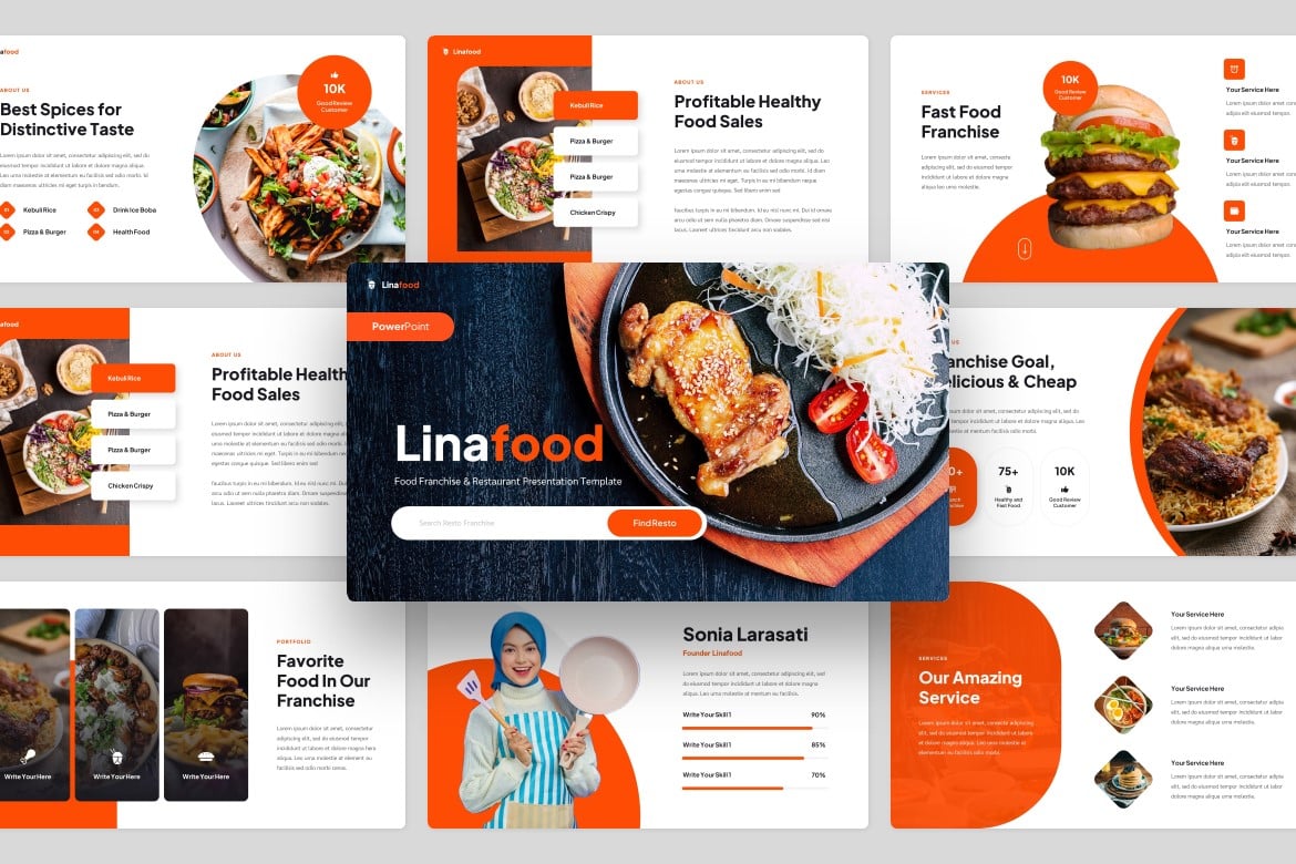 Template Presentasi PowerPoint Franchise & Restoran Linafood yang Menarik