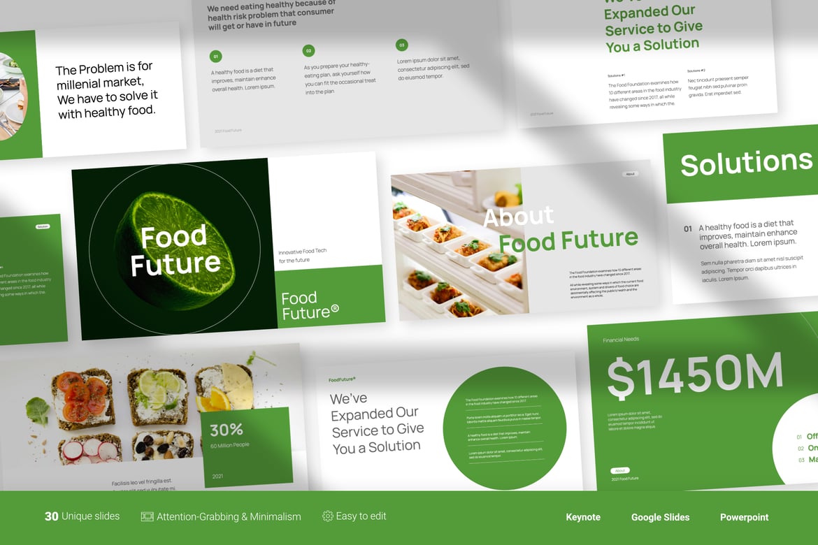 Template PowerPoint untuk Presentasi Bisnis Makanan Masa Depan