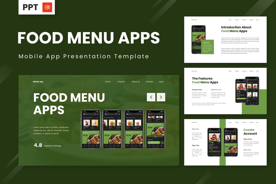 Template Presentasi PowerPoint Aplikasi Menu Makanan yang Menarik