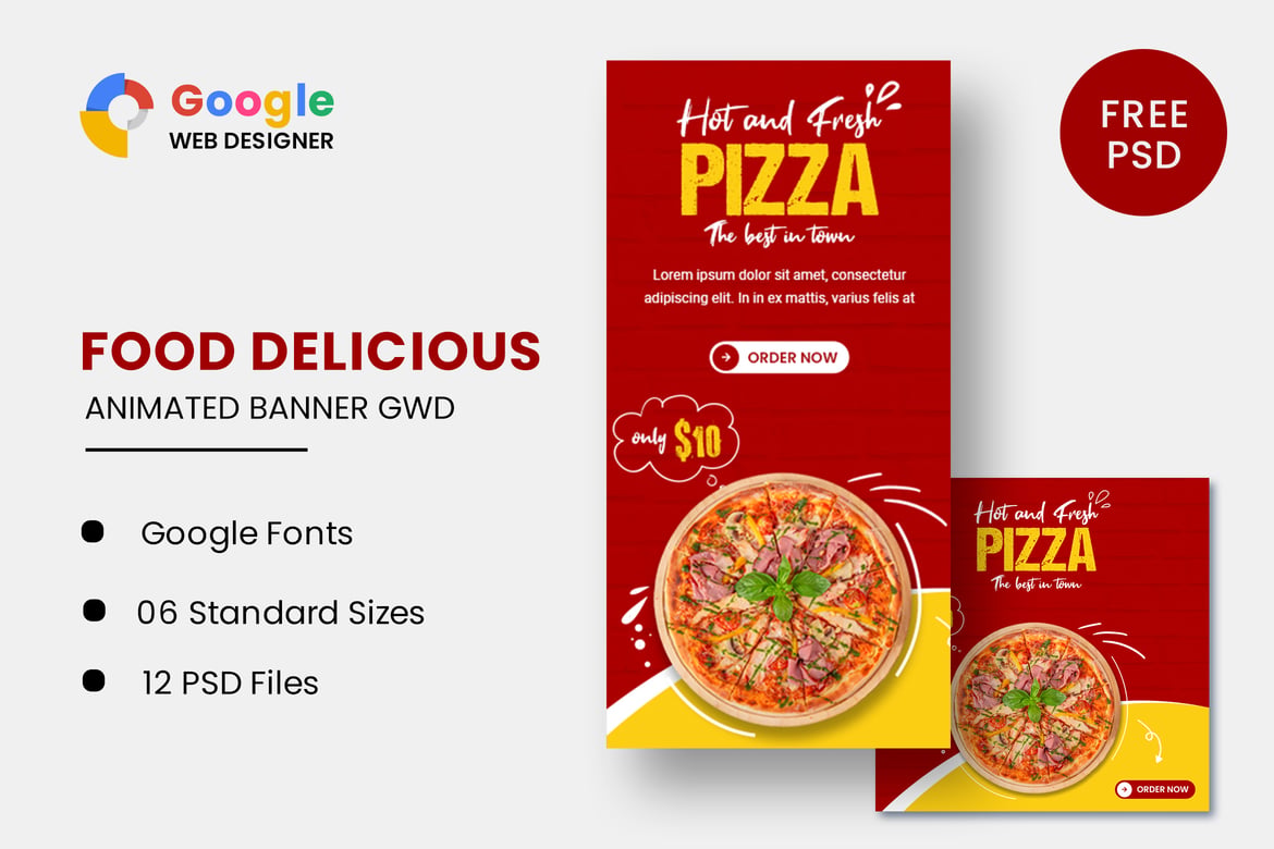 Template Web Spanduk Animasi Pizza yang Menarik