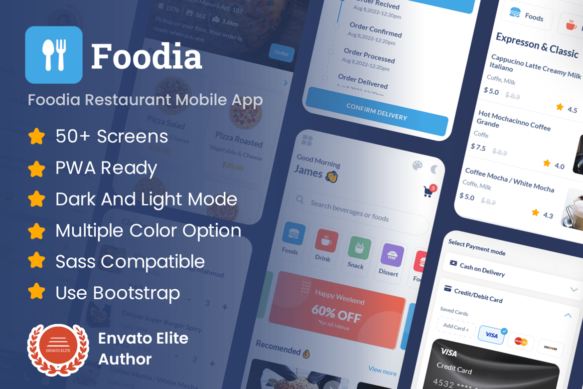 Template Website Aplikasi Mobile Makanan & Restoran PWA yang Modern