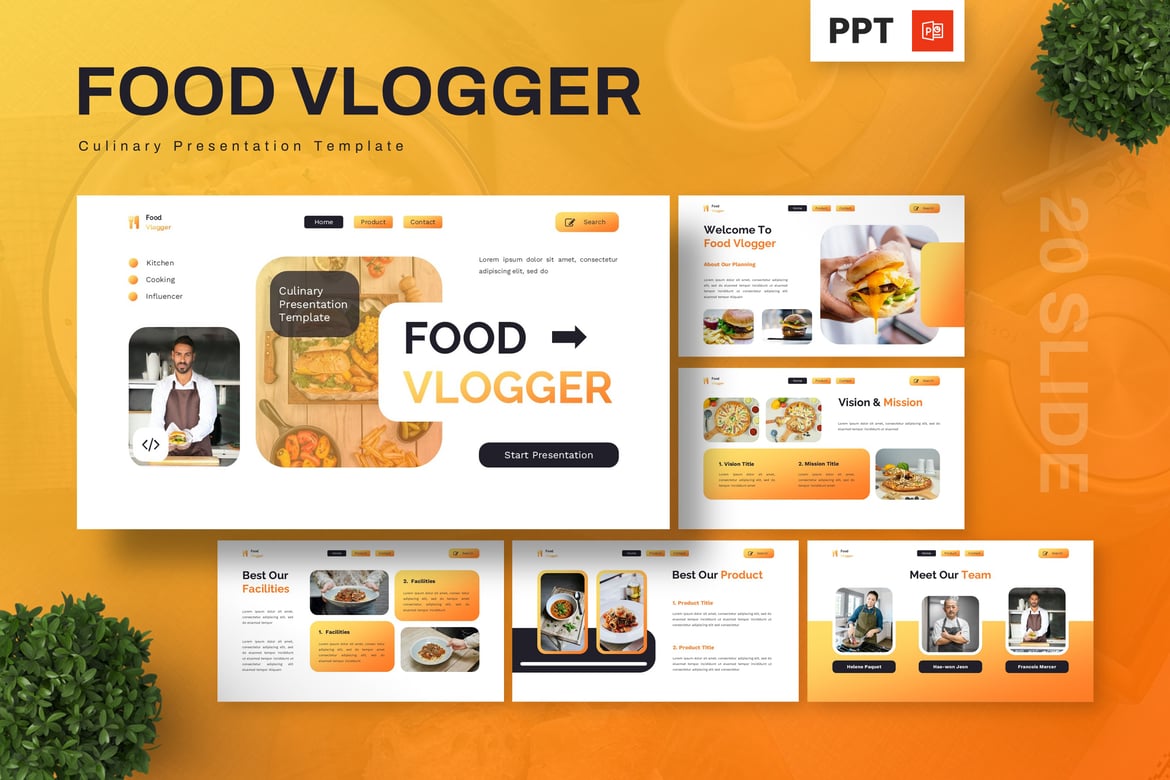 Template Presentasi PowerPoint untuk Vlogger Kuliner yang Menarik