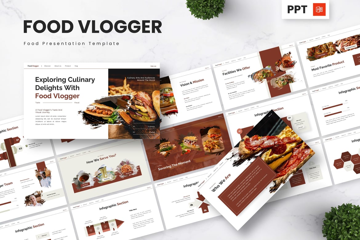 Template Powerpoint untuk Vlogger Kuliner yang Menarik
