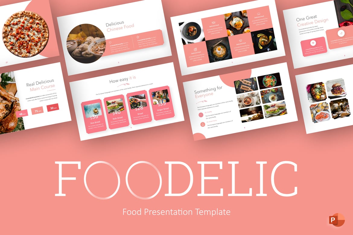 Template Presentasi PowerPoint Minimalis Pink Foodelic yang Menarik