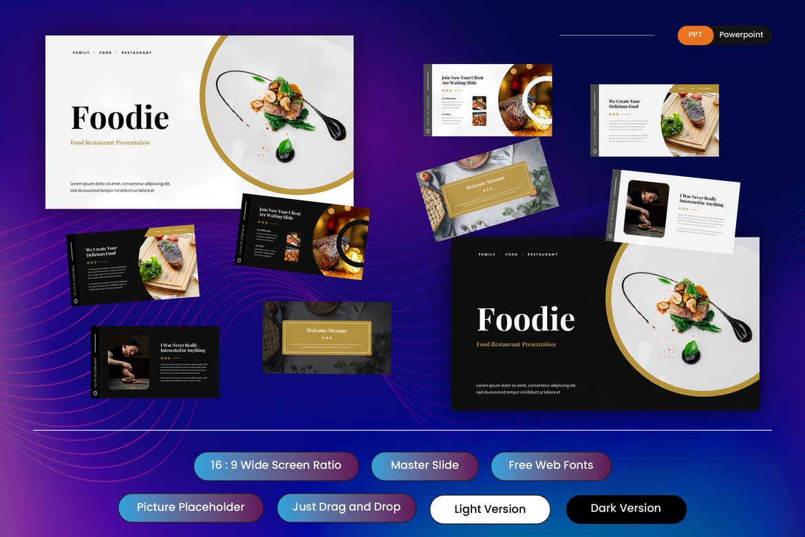 Template Presentasi PowerPoint Restoran Foodie yang Menarik