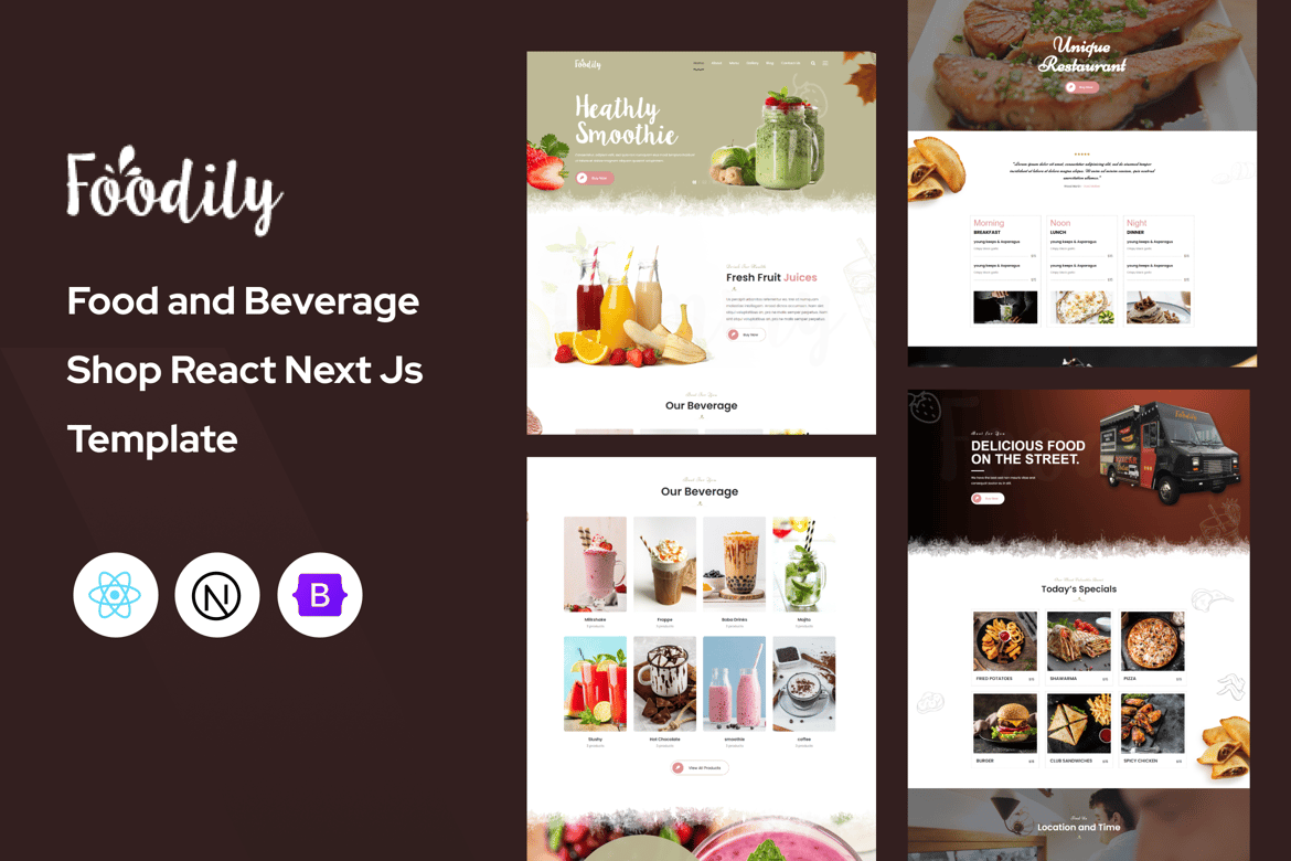 Foodily - Template Website untuk Toko Makanan & Minuman dengan React Next.js