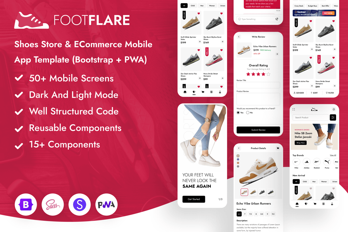 FootFlare - Template Web Aplikasi Mobile Toko Sepatu yang Stylish dan Responsif