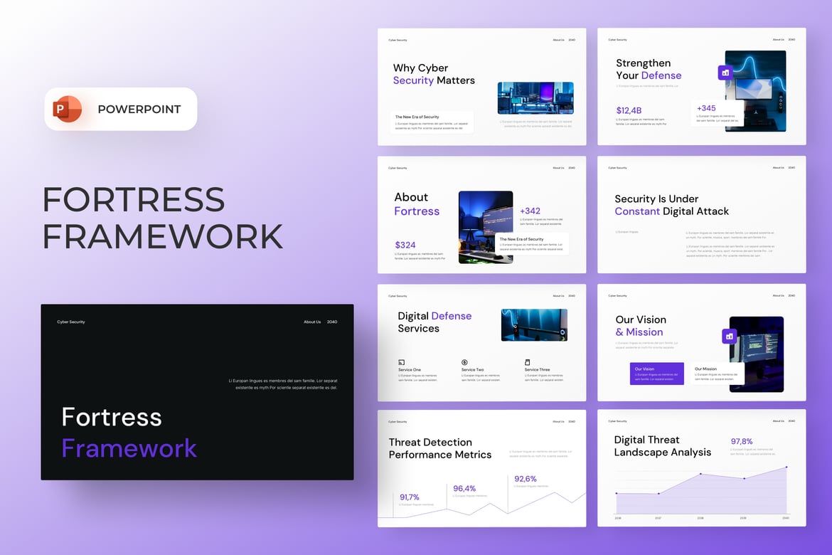 Template PowerPoint Fortress Framework untuk Keamanan Siber