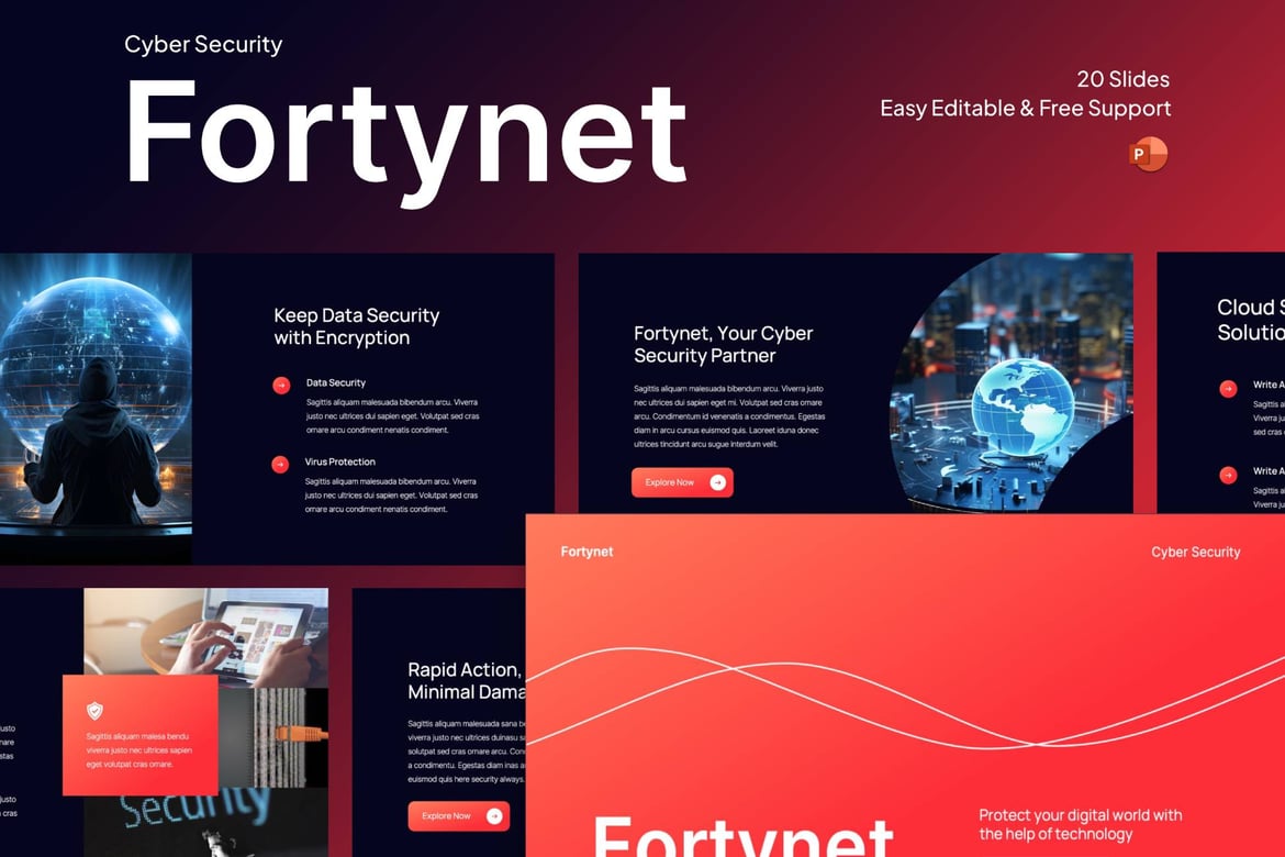 Template Presentasi PowerPoint Fortynet untuk Keamanan Siber