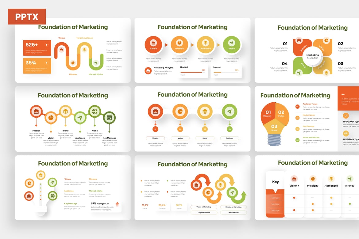 Template PowerPoint Infografis Dasar Pemasaran yang Menarik