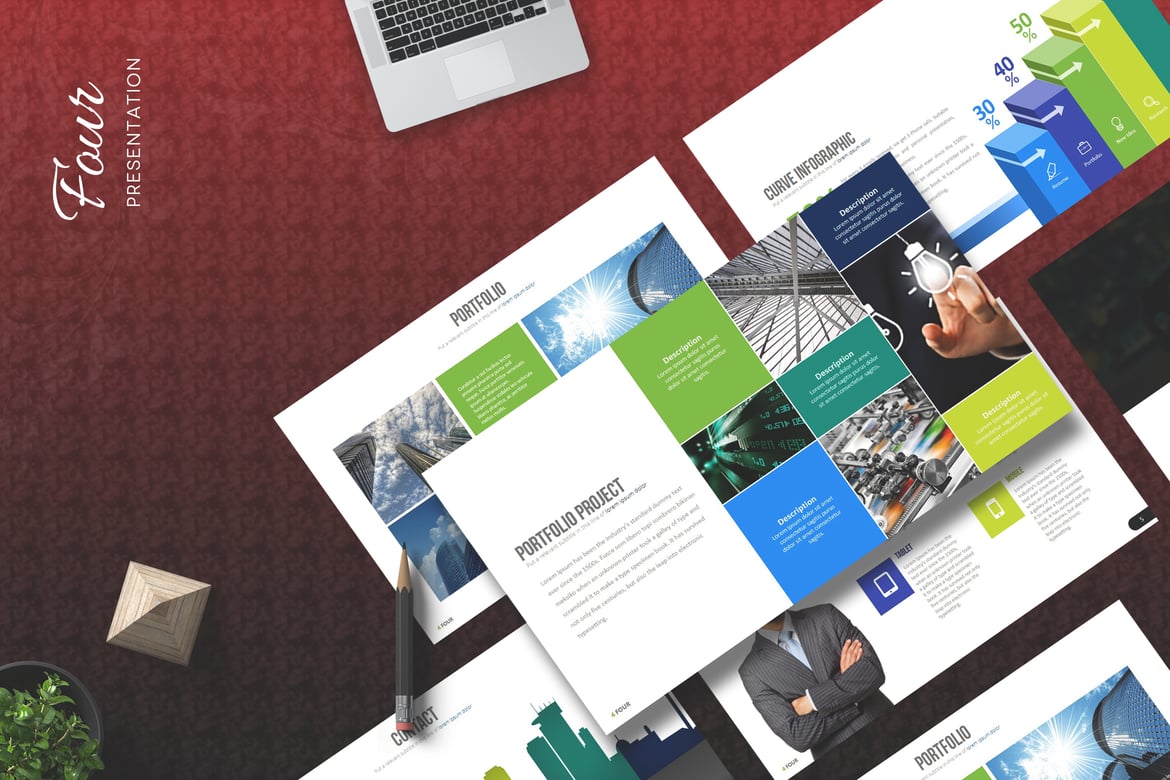 Template Presentasi PowerPoint Empat yang Kreatif dan Multifungsi