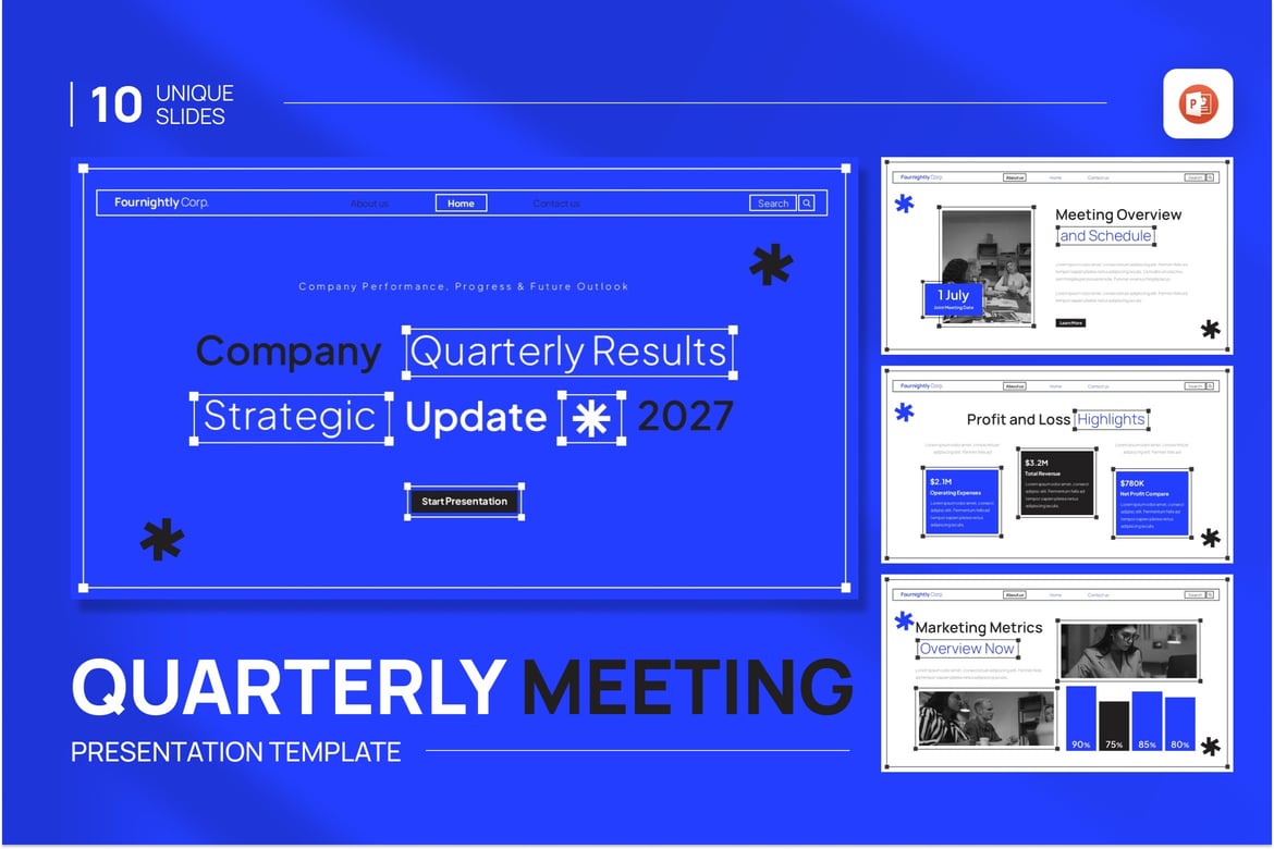 Template PowerPoint Rapat Kuartalan Fournightly Corp yang Menarik