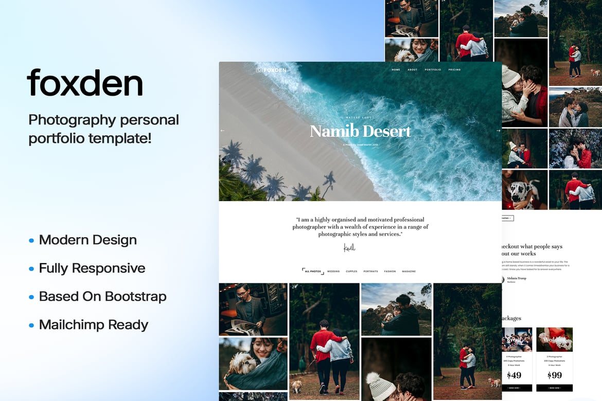 Template Website Portofolio Fotografi Foxden yang Menawan