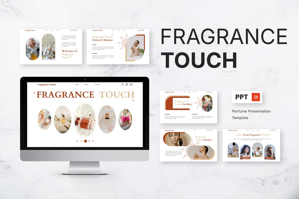 Template Presentasi Perfume Powerpoint - Fragrance Touch yang Menawan