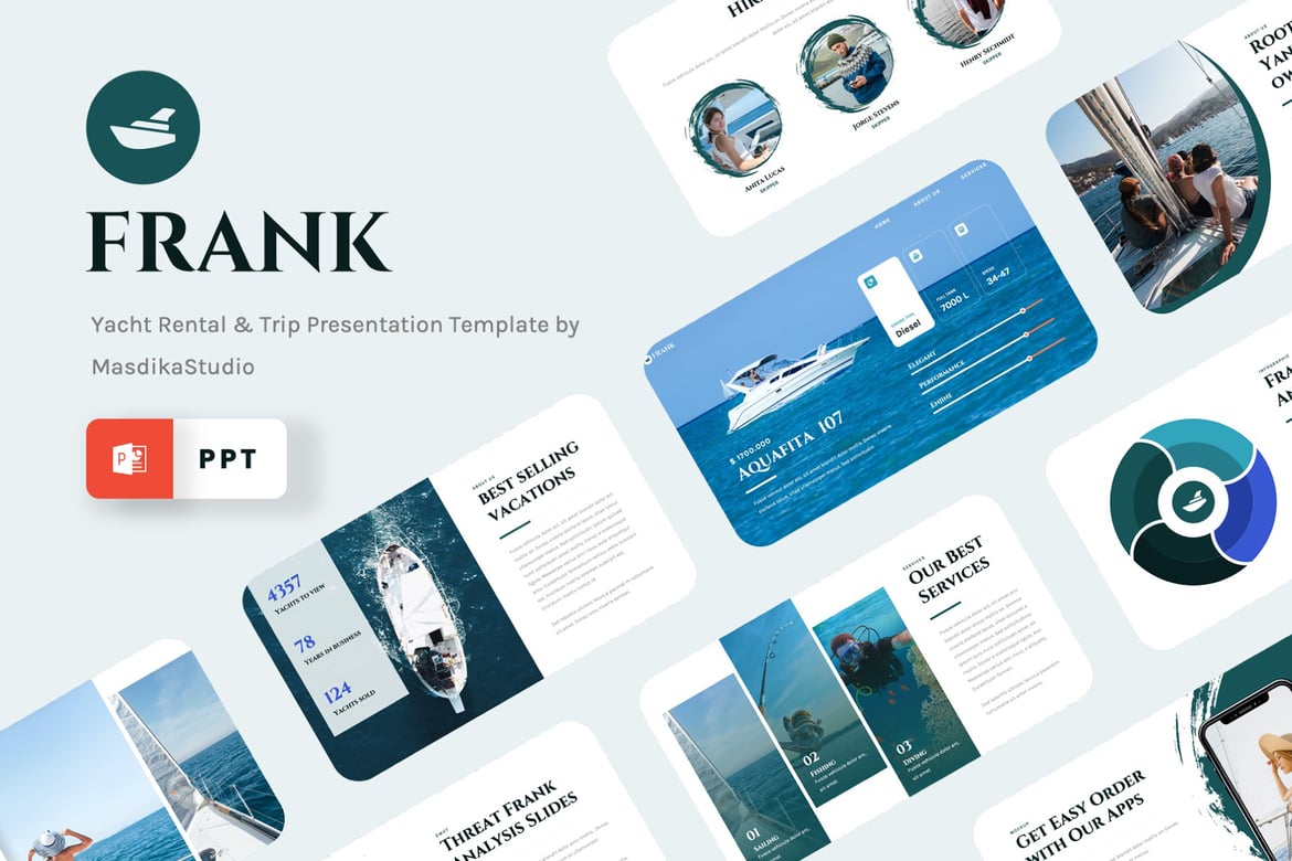 Template Presentasi PowerPoint FRANK - Sewa Yacht & Perjalanan yang Modern