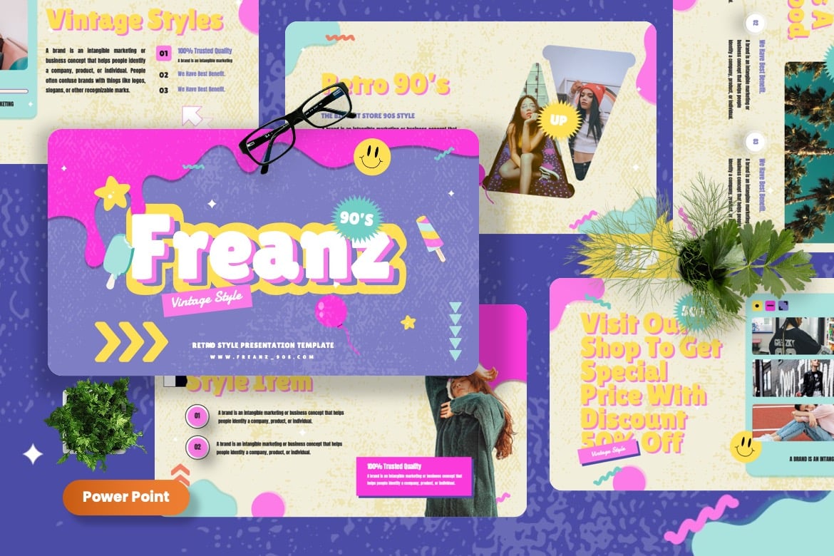 Freanz - Template Presentasi PowerPoint Kolase 90-an yang Menarik