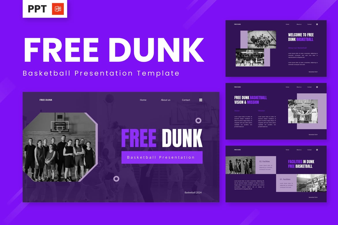 Template Presentasi PowerPoint Basket Gratis - Free Dunk