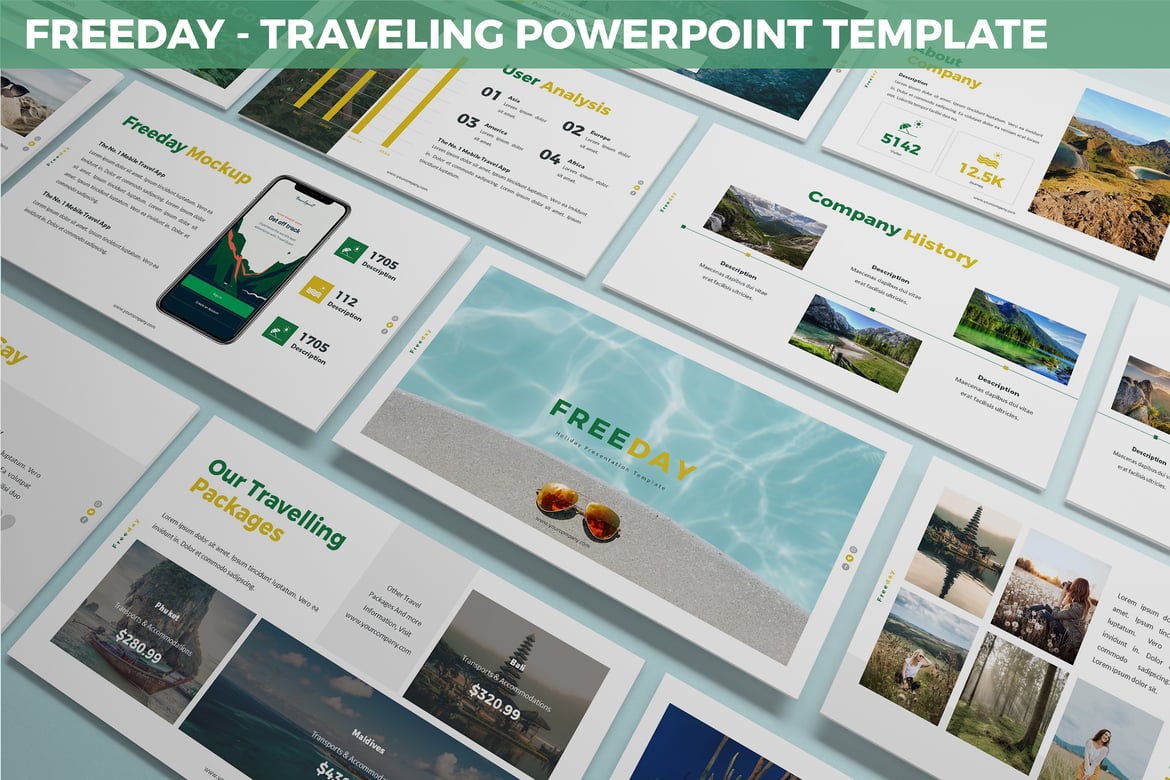 Freeday - Template Powerpoint Perjalanan yang Modern dan Menarik