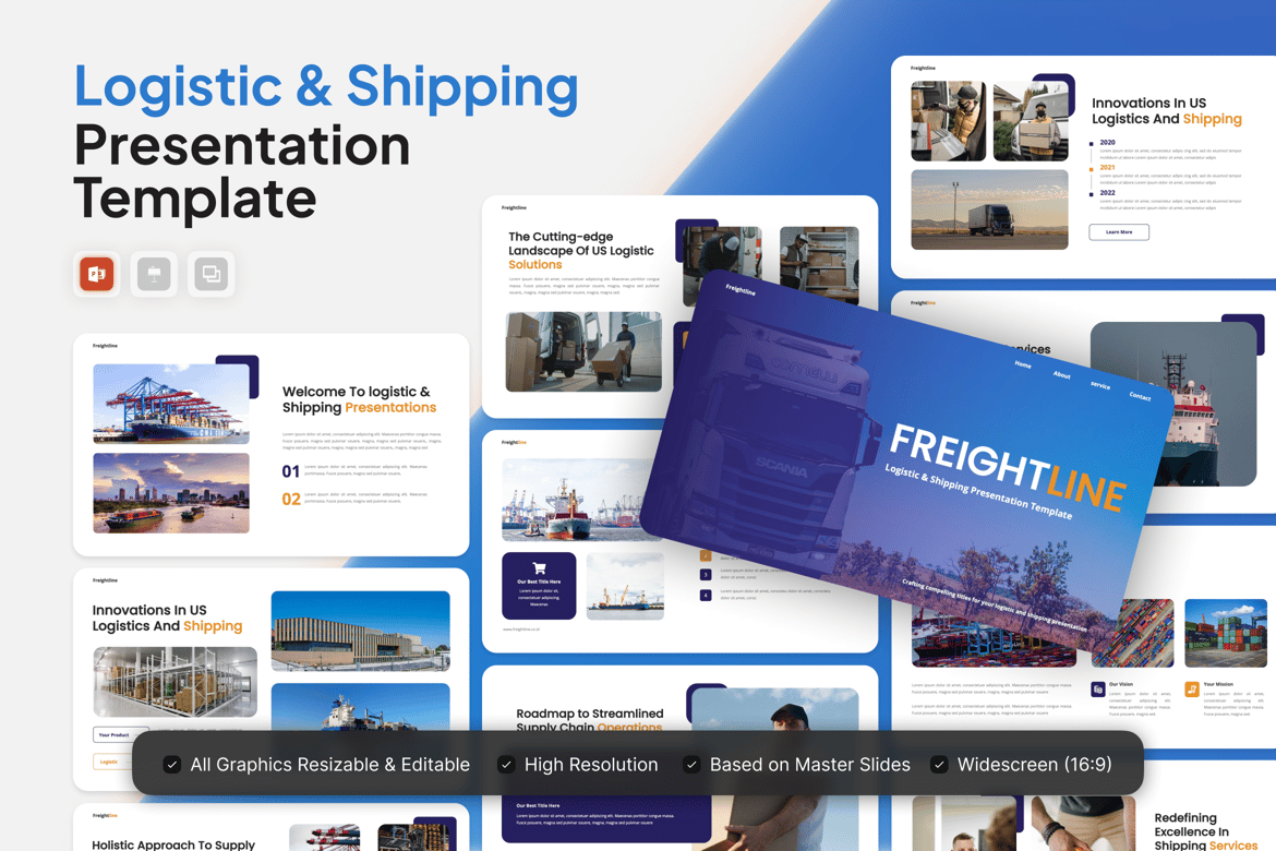 Template Presentasi PowerPoint Freightline - Solusi Logistik & Pengiriman