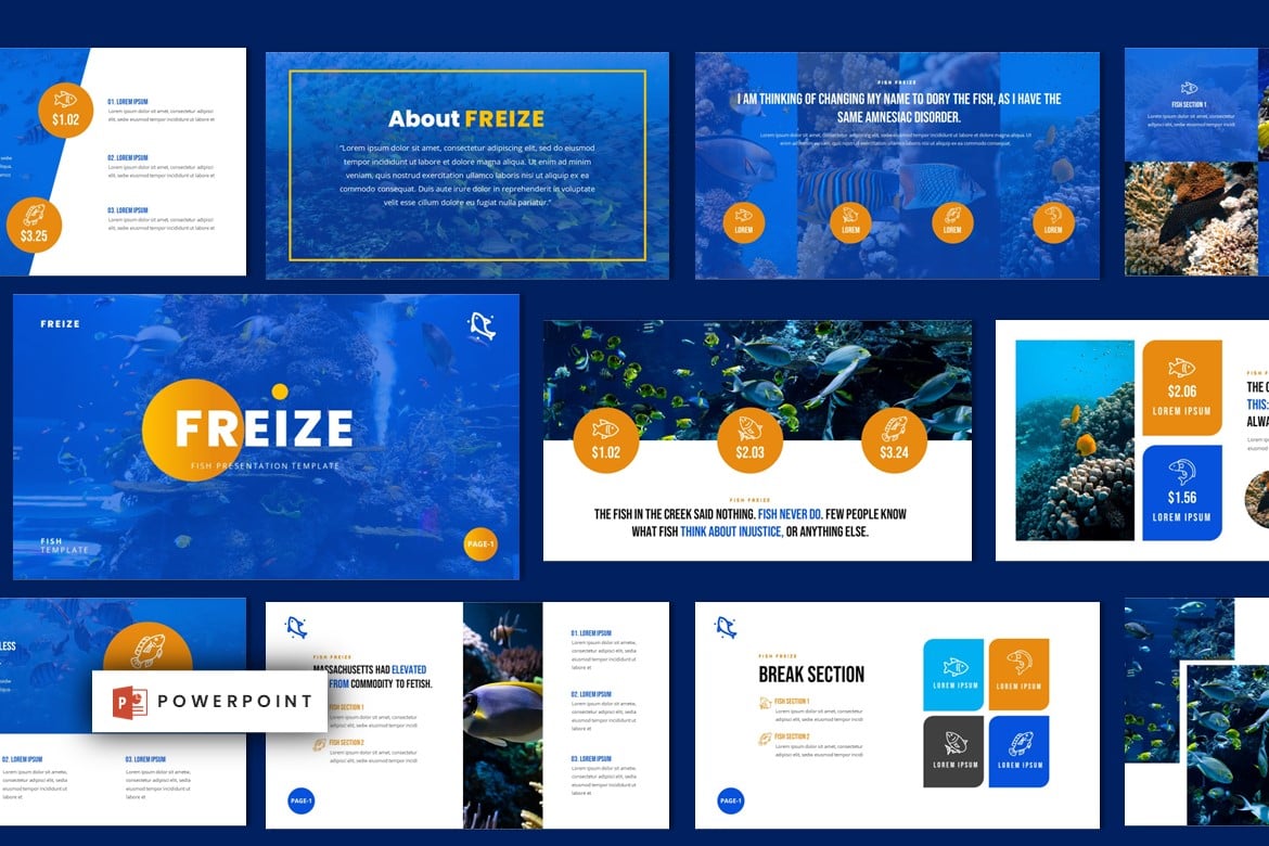 Template PowerPoint Freize untuk Klub Memancing yang Modern dan Profesional