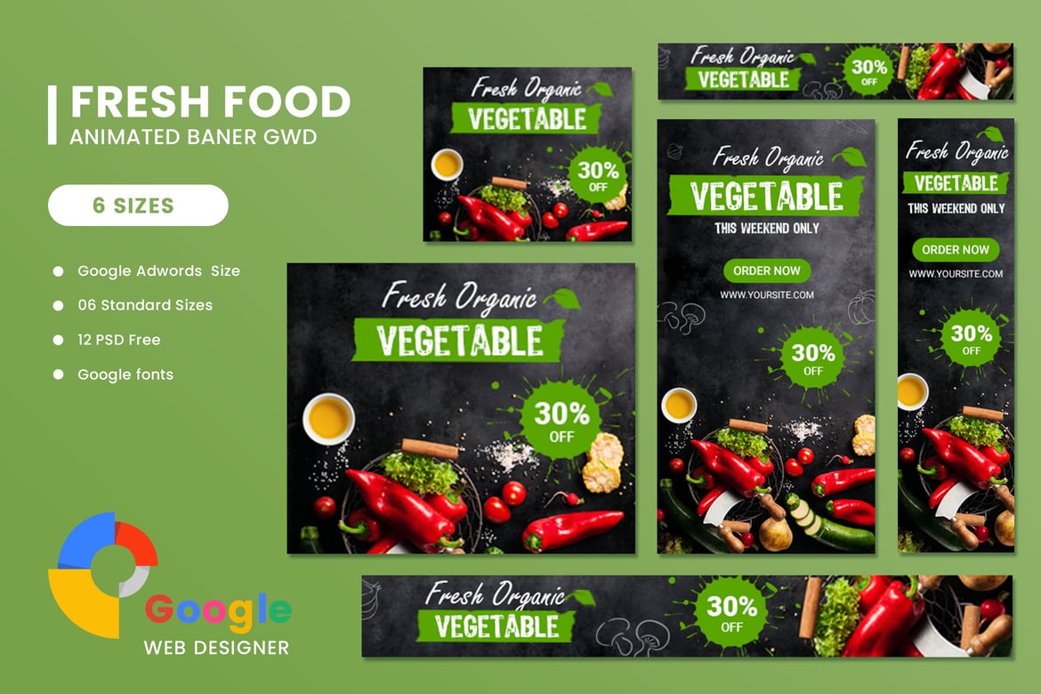 Template Iklan Banner HTML5 Fresh Food untuk Google Adwords