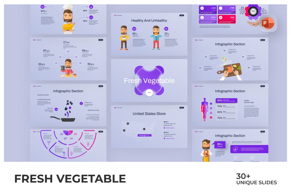 Template PowerPoint Infografis Sayuran Segar yang Menarik