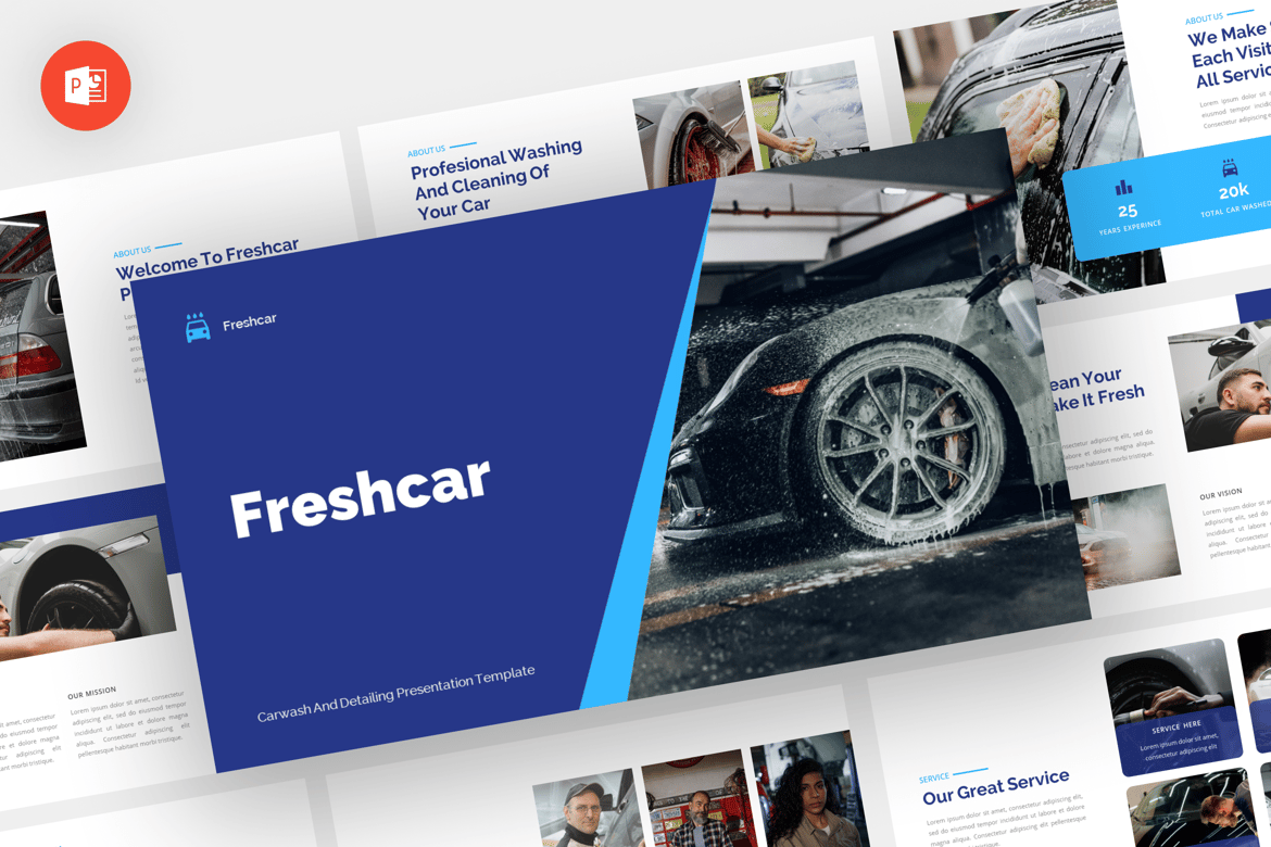Freshcar - Template Presentasi Powerpoint untuk Cuci Mobil yang Modern