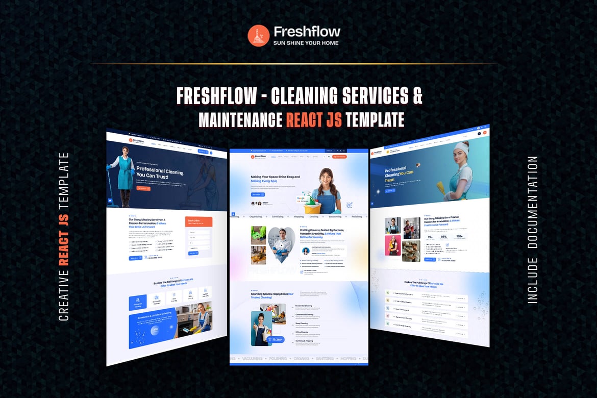 Freshflow - Template Website Jasa Kebersihan Modern dan Responsif