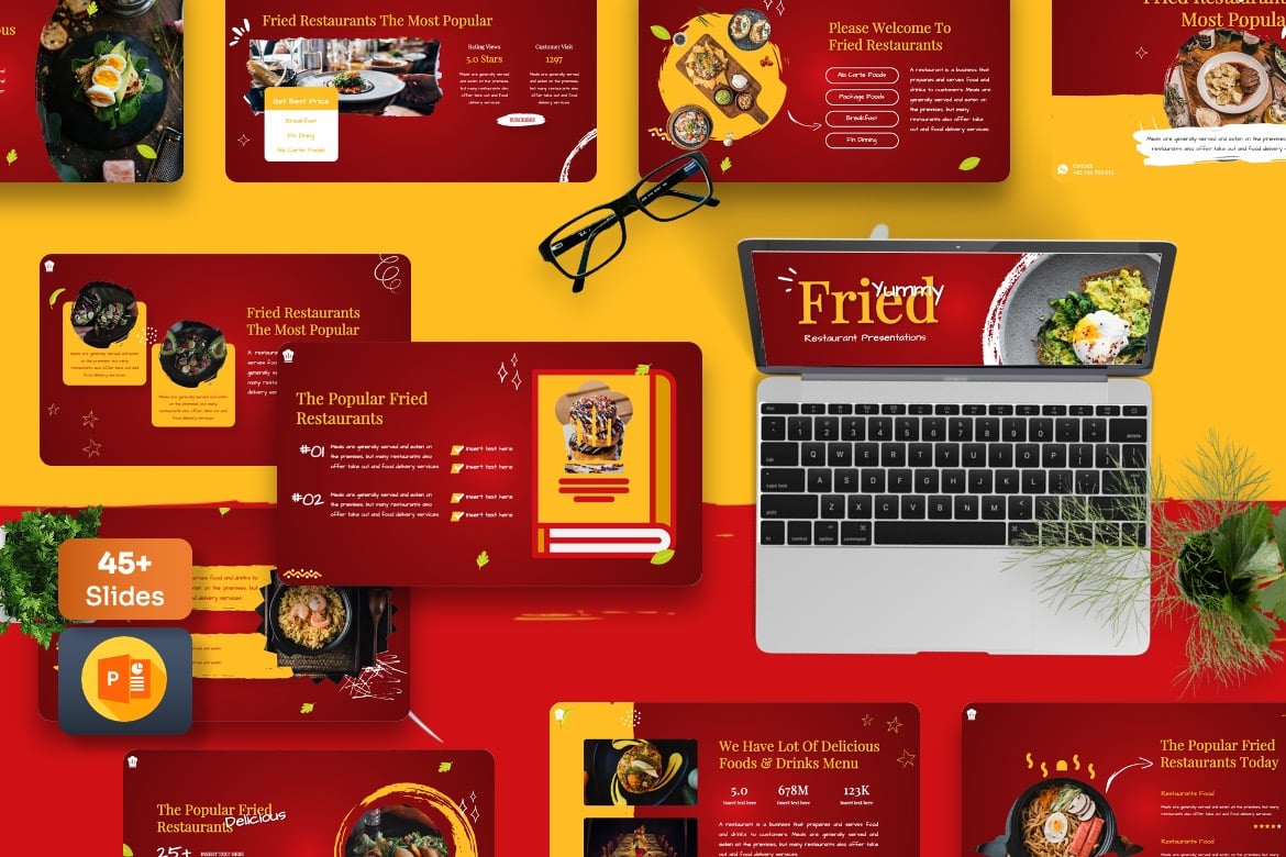 Template Presentasi PowerPoint Fried untuk Restoran