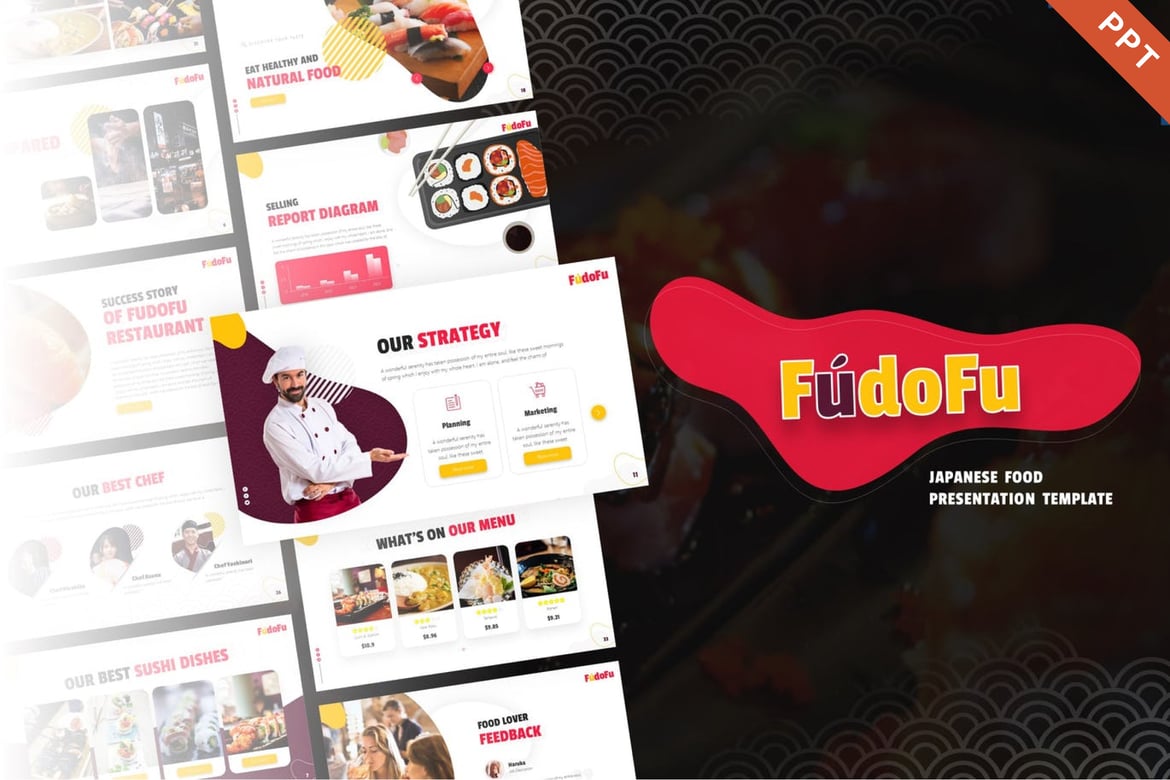 Template PowerPoint Fudofu: Presentasi Makanan Kreatif dan Animasi