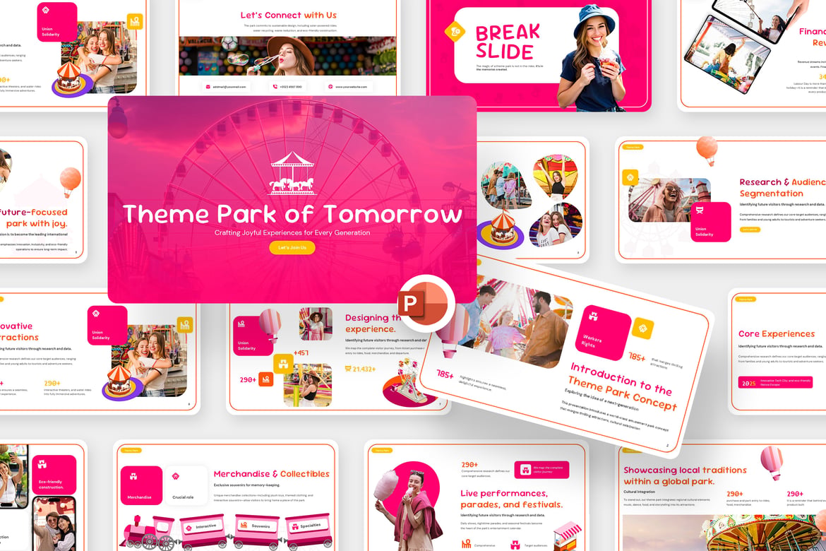 Template Presentasi PowerPoint Tema Taman Hiburan yang Menarik