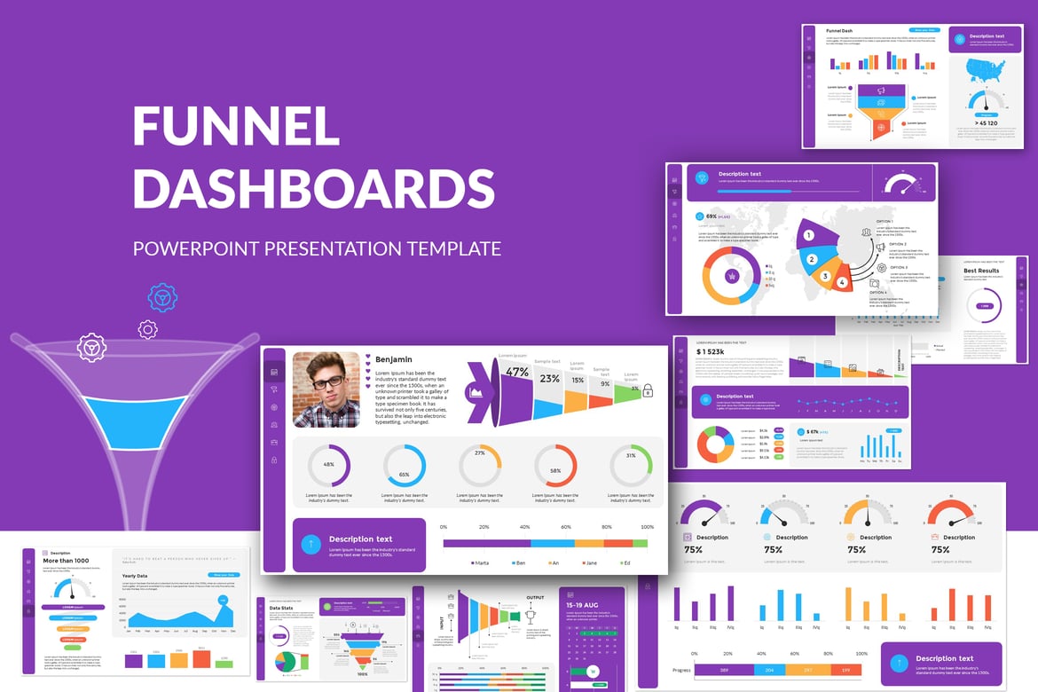Template Presentasi PowerPoint Dashboard Funnel yang Menarik