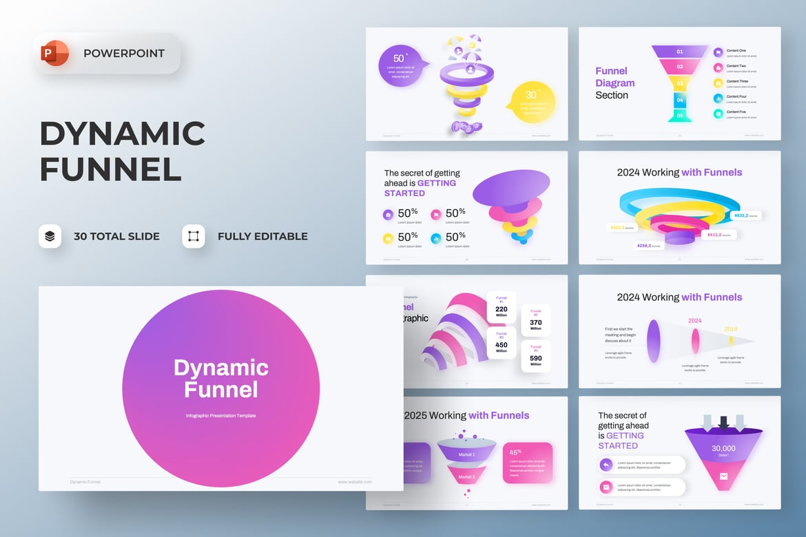 Template PowerPoint Infografik Funnel yang Dinamis