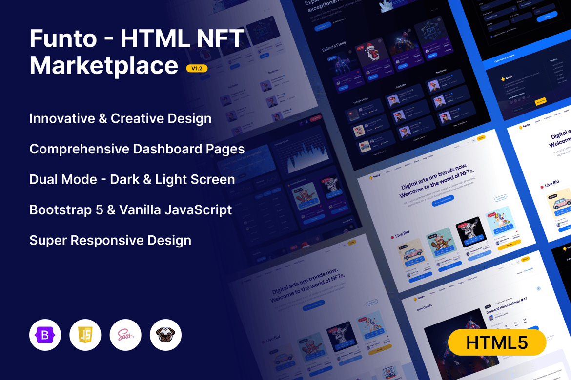 Funto - Template Website Pasar NFT Modern