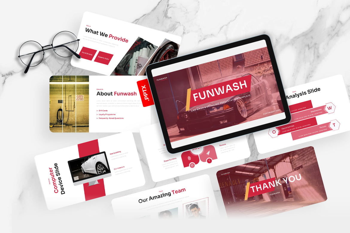 Template Presentasi PowerPoint Funwash – Solusi Cuci Mobil & Detailing yang Menarik