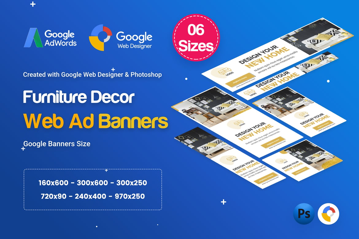 Template Web Iklan Banner Dekorasi Furniture yang Menarik - GWD & PSD