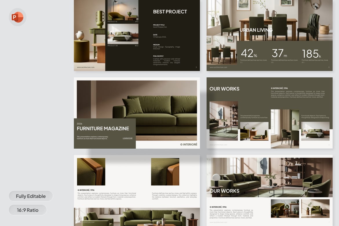 Template PowerPoint Majalah Furnitur - Presentasi Modern dan Elegan