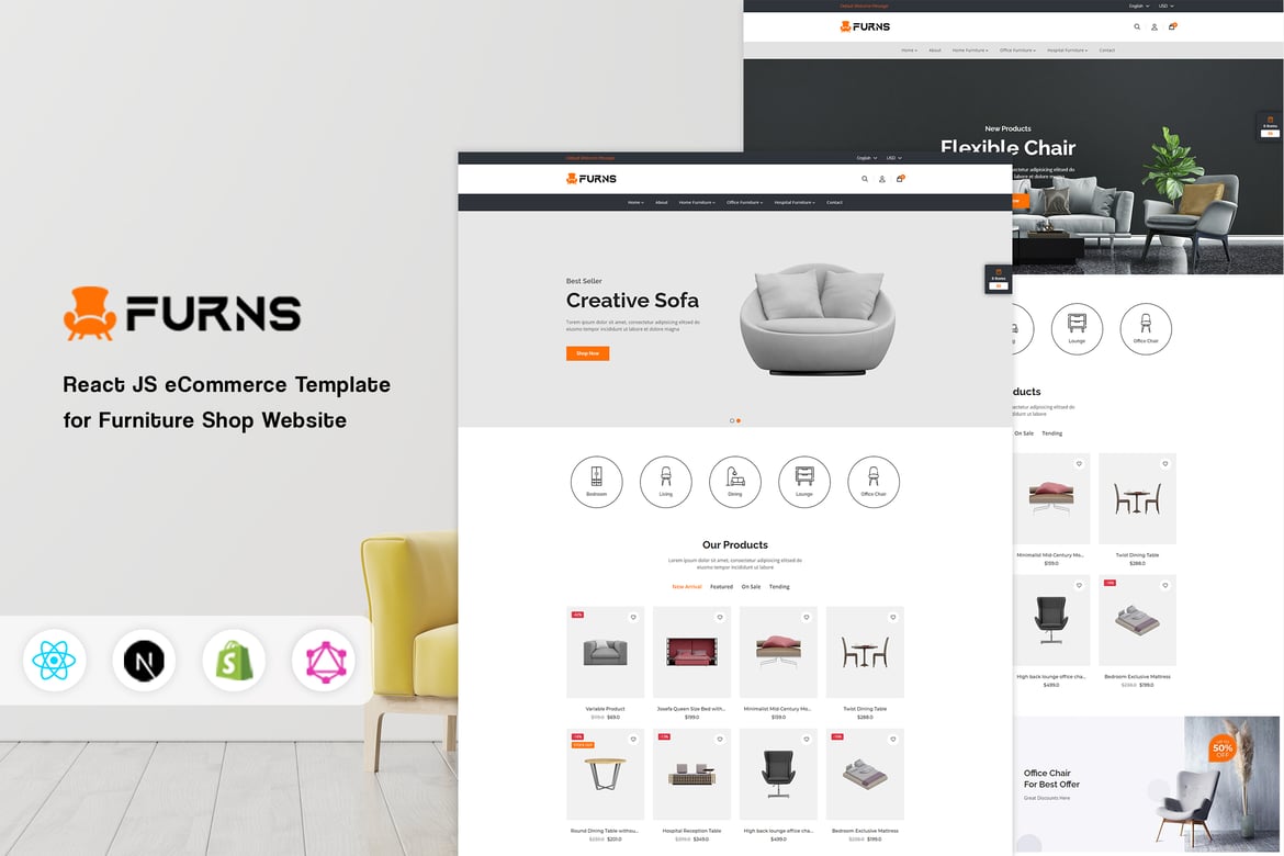 Furns - Template Website eCommerce React untuk Penjualan Furnitur
