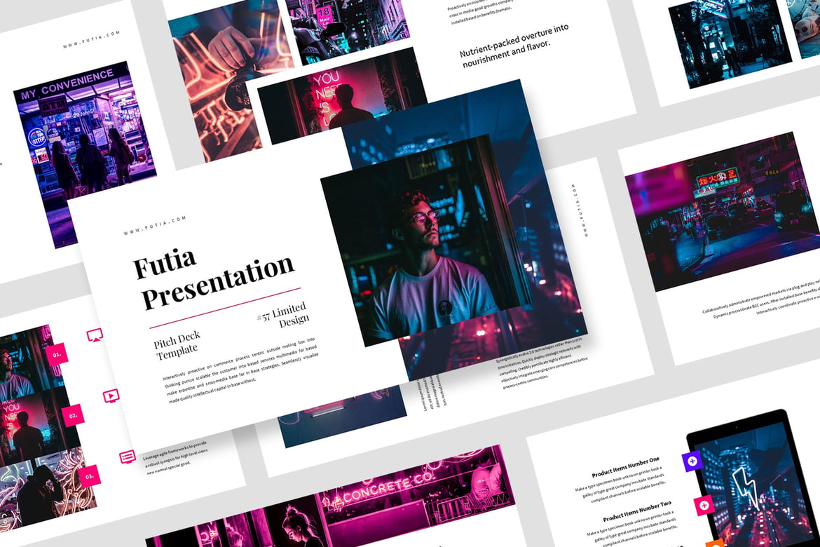 Futia: Template Presentasi Warna Neon yang Menarik