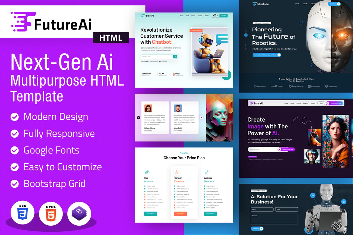 Template Website AI Masa Depan | Template HTML Multifungsi untuk Robotics dan Teknologi
