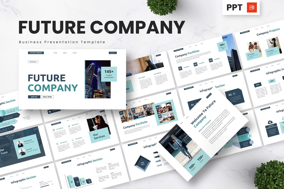 Template Powerpoint Bisnis Masa Depan yang Modern dan Profesional