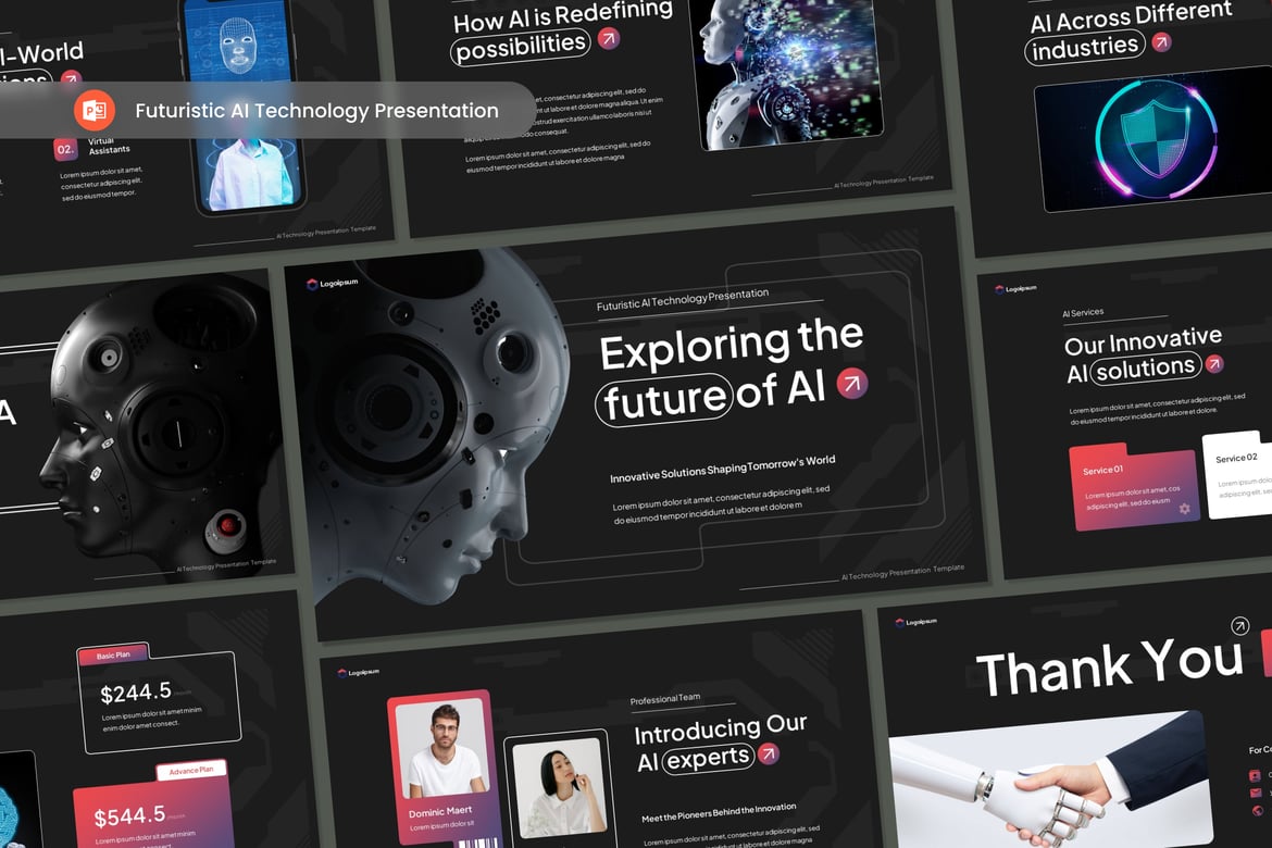 Template Presentasi PowerPoint Teknologi AI Futuristik