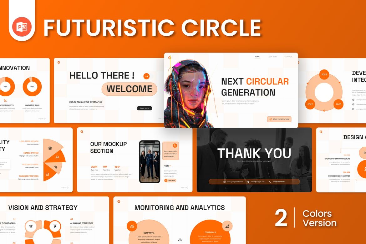 Template Presentasi PowerPoint Infografis Lingkaran Futuristik