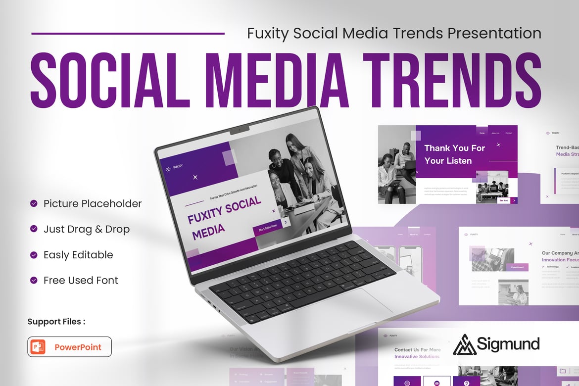 Template Presentasi Powerpoint Tren Media Sosial Fuxity yang Menarik