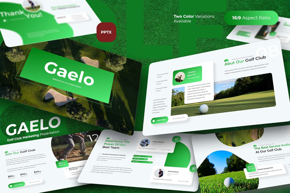 Template Presentasi PowerPoint Pemasaran Klub Golf Gaelo yang Menarik