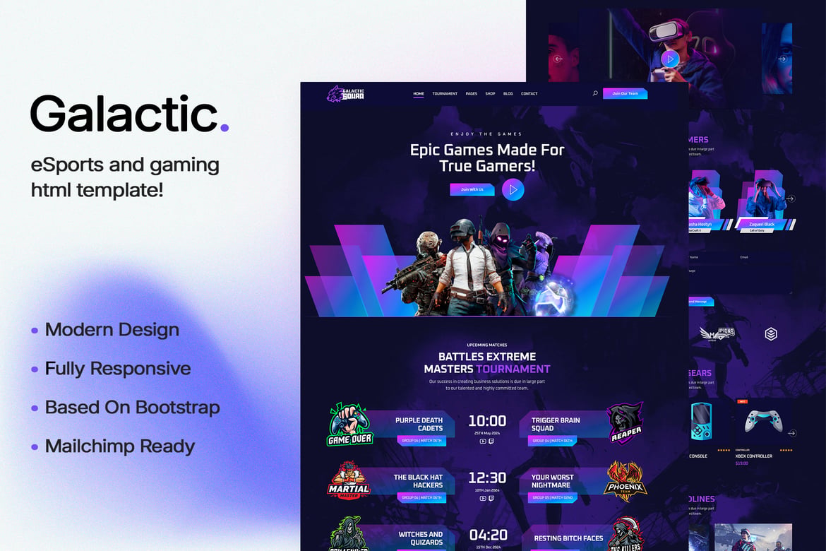 Galactic - Template Website HTML untuk eSports dan Gaming