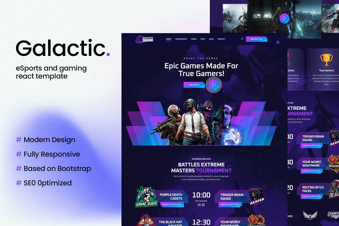 Galactic - Template Website eSports dan Gaming yang Kuat dan Modern